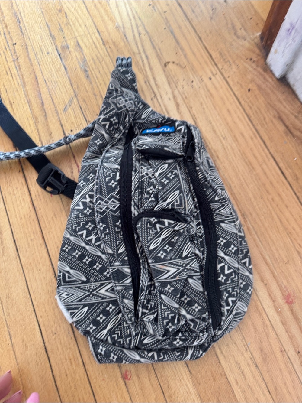 Kavu Black and White Patterned Sling Belt Bag